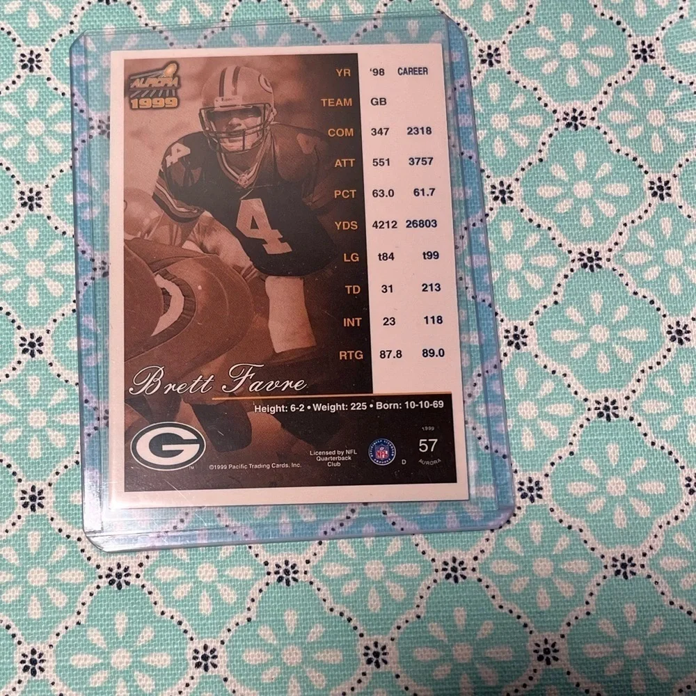 Num: 35/77 Brett Favre RARE 🏈 1999 Pacific NFL Football Card #57